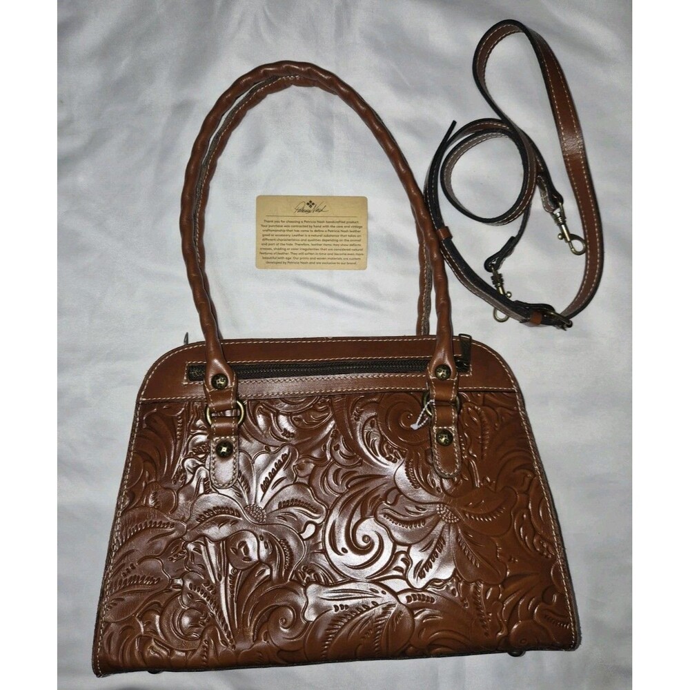 Patricia Nash Leather Calvi Tooled Satchel Designer Handbag Pre-Owned